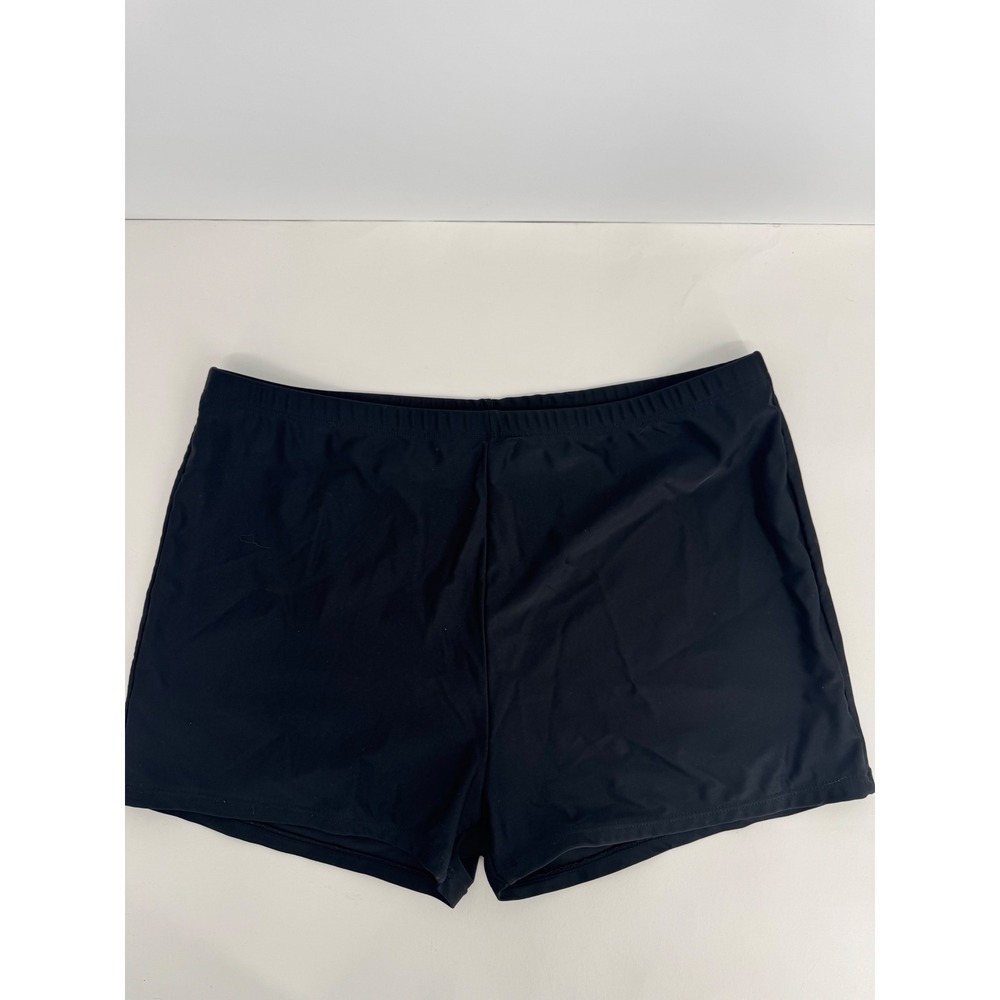 Womens Black Swim Shorts Boy Short Bikini Bottoms Stretch Solid‎ Mid Rise Sz XL